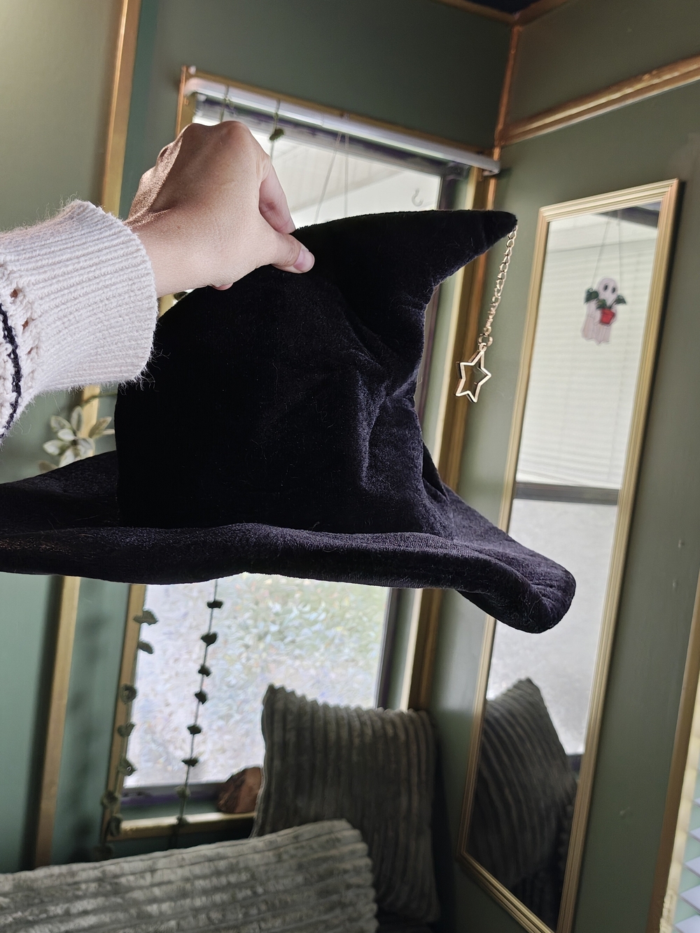 Black Velvet Witch Hat with Star Charm